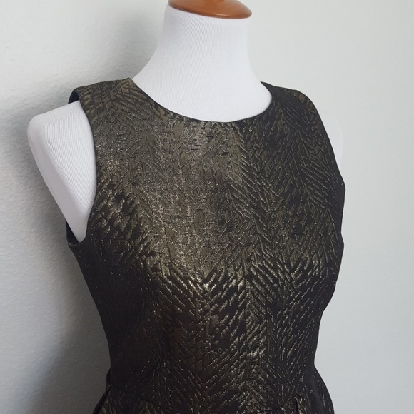 SOLD. Zara Basics Jacquard Gold Sleeveless Dress - Picture 2 of 5